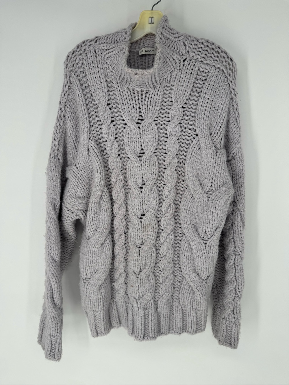 Zara Women's Chunky Cable Crewneck Sweater - Lavender